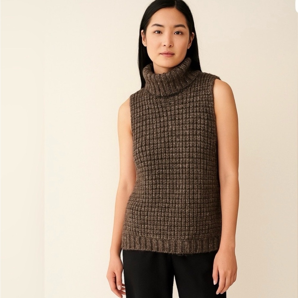 MAXMARA WEEKEND OS Alpaca-Wool brown chunky hi low hem woman cowl neck sweater
